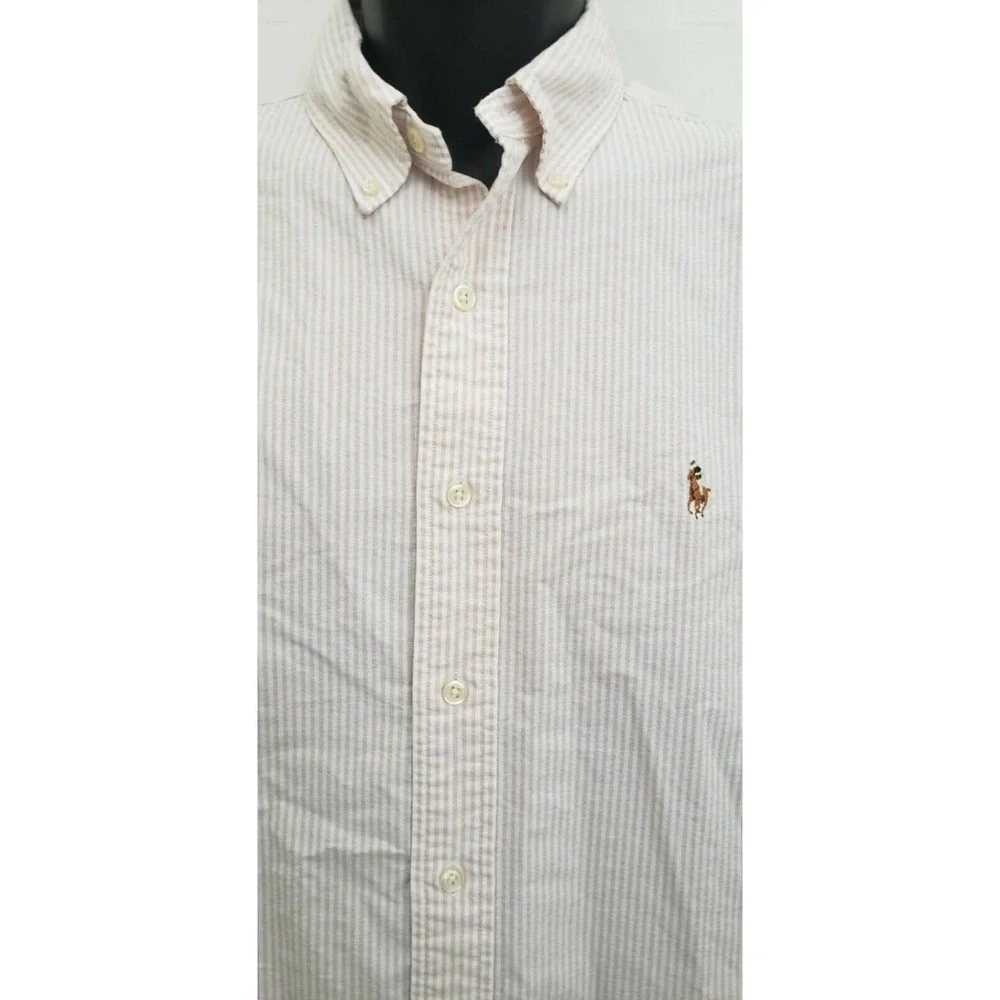 Ralph Lauren Mens Collared Classic Fit Pink Striped Button Front Shirt Sz Large